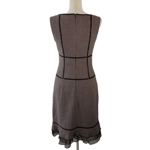 Kay Unger Brown Lavender Pink Fit Flare Body Con Lined Tiered Mesh Hem Dress  2 - Picture 2 of 3